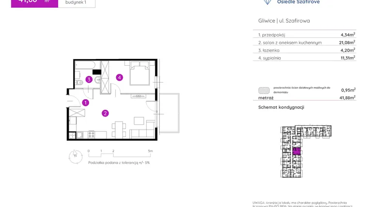 Rzut - Mieszkanie na sprzedaż 2 pokoje o powierzchni 41,88 m² - numer 1.A.2.03 w Murapol Osiedle Szafirove II