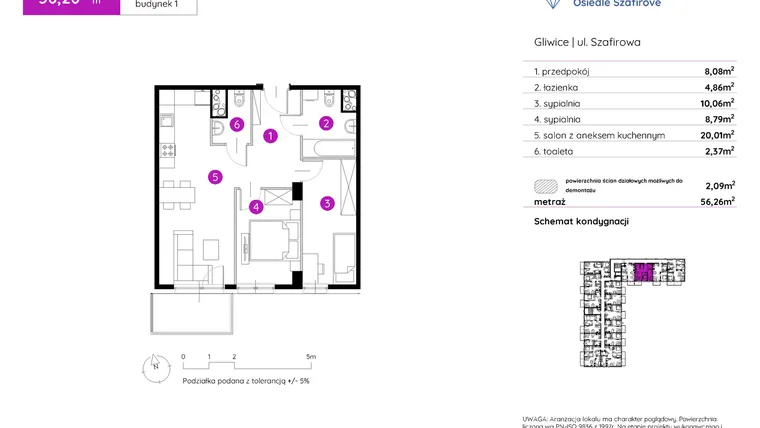 Rzut - Mieszkanie na sprzedaż 3 pokoje o powierzchni 56,41 m² - numer 1.A.2.15 w Murapol Osiedle Szafirove II
