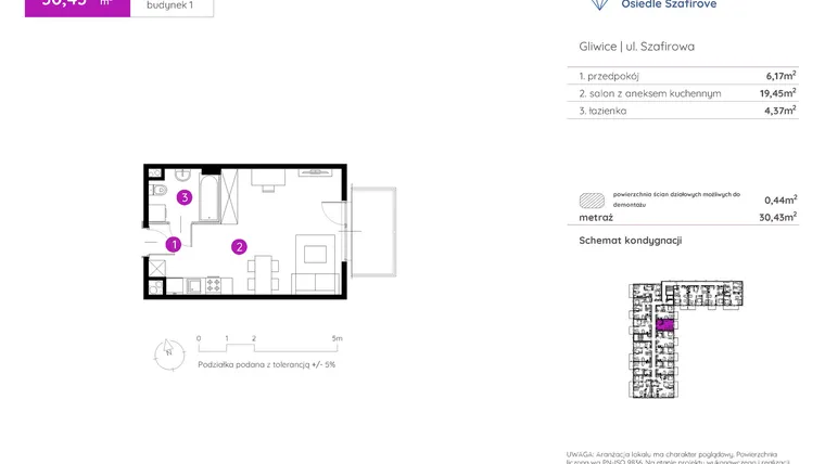 Rzut - Mieszkanie na sprzedaż 1 pokój o powierzchni 30,43 m² - numer 1.A.5.02 w Murapol Osiedle Szafirove II