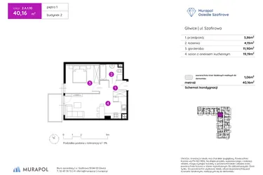 Rzut - Mieszkanie na sprzedaż 1 pokój o powierzchni 40,16 m² - numer 2.A.1.10 w Murapol Osiedle Szafirove II