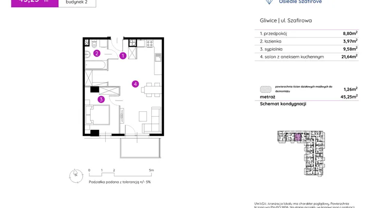 Rzut - Mieszkanie na sprzedaż 2 pokoje o powierzchni 45,25 m² - numer 2.A.1.12 w Murapol Osiedle Szafirove II