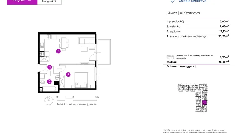 Rzut - Mieszkanie na sprzedaż 2 pokoje o powierzchni 46,35 m² - numer 2.A.2.04 w Murapol Osiedle Szafirove II