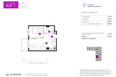 Rzut - Mieszkanie na sprzedaż 2 pokoje o powierzchni 41,29 m² - numer 2.A.2.08 w Murapol Osiedle Szafirove II