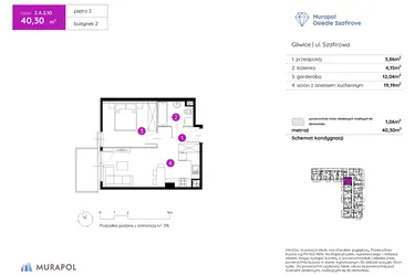 Rzut - Mieszkanie na sprzedaż 1 pokój o powierzchni 40,16 m² - numer 2.A.2.10 w Murapol Osiedle Szafirove II