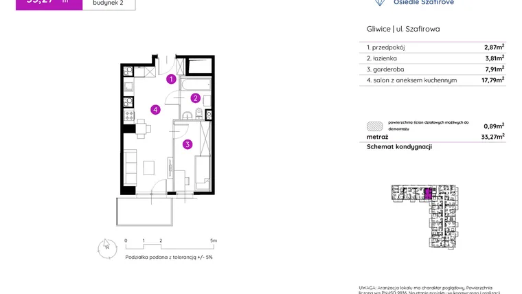 Rzut - Mieszkanie na sprzedaż 1 pokój o powierzchni 33,12 m² - numer 2.A.3.11 w Murapol Osiedle Szafirove II