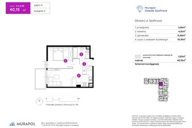 Rzut - Mieszkanie na sprzedaż 1 pokój o powierzchni 40,15 m² - numer 2.A.4.10 w Murapol Osiedle Szafirove II
