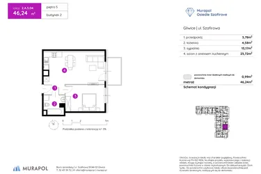 Rzut - Mieszkanie na sprzedaż 2 pokoje o powierzchni 46,24 m² - numer 2.A.5.04 w Murapol Osiedle Szafirove II