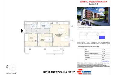 Rzut - Mieszkanie na sprzedaż 3 pokoje o powierzchni 69,58 m² - numer B.25 w Wólczańska 248 - etap II