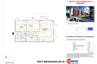 Rzut - Mieszkanie na sprzedaż 3 pokoje o powierzchni 69,33 m² - numer B.29 w Wólczańska 248 - etap II