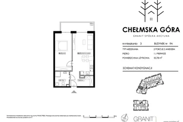 Rzut - Mieszkanie na sprzedaż 2 pokoje o powierzchni 50,78 m² - numer C-9A-M3 w Chełmska Góra