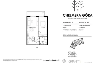 Rzut - Mieszkanie na sprzedaż 2 pokoje o powierzchni 50,51 m² - numer C-9A-M4 w Chełmska Góra