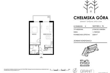 Rzut - Mieszkanie na sprzedaż 2 pokoje o powierzchni 50,64 m² - numer C-9A-M6 w Chełmska Góra