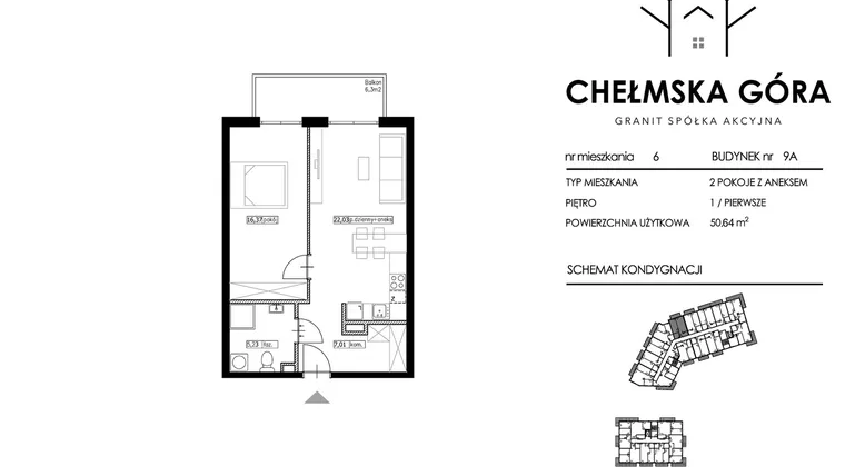 Rzut - Mieszkanie na sprzedaż 2 pokoje o powierzchni 50,64 m² - numer C-9A-M6 w Chełmska Góra