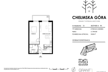Rzut - Mieszkanie na sprzedaż 2 pokoje o powierzchni 50,69 m² - numer C-9A-M13 w Chełmska Góra