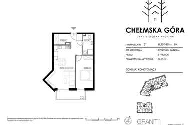 Rzut - Mieszkanie na sprzedaż 2 pokoje o powierzchni 52,63 m² - numer C-9A-M21 w Chełmska Góra