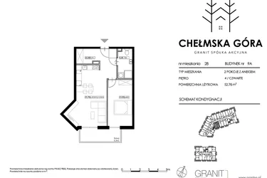Rzut - Mieszkanie na sprzedaż 2 pokoje o powierzchni 52,76 m² - numer C-9A-M28 w Chełmska Góra