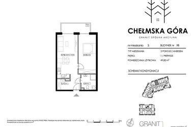 Rzut - Mieszkanie na sprzedaż 2 pokoje o powierzchni 49 m² - numer C-9B-M3 w Chełmska Góra