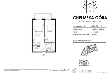 Rzut - Mieszkanie na sprzedaż 2 pokoje o powierzchni 49,24 m² - numer C-9B-M10 w Chełmska Góra