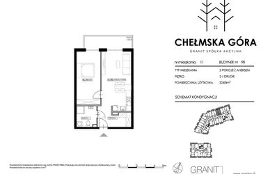 Rzut - Mieszkanie na sprzedaż 2 pokoje o powierzchni 50,69 m² - numer C-9B-M11 w Chełmska Góra