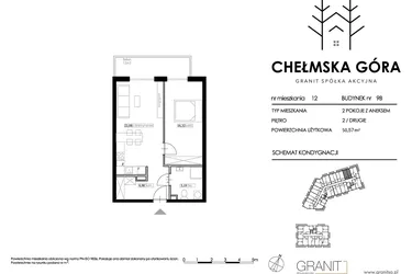 Rzut - Mieszkanie na sprzedaż 2 pokoje o powierzchni 50,57 m² - numer C-9B-M12 w Chełmska Góra