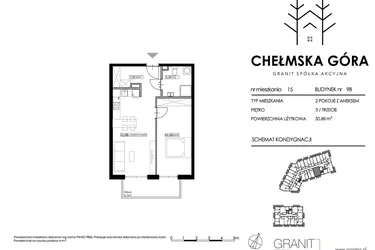 Rzut - Mieszkanie na sprzedaż 2 pokoje o powierzchni 50,86 m² - numer C-9B-M15 w Chełmska Góra