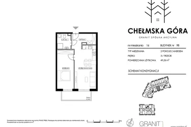 Rzut - Mieszkanie na sprzedaż 2 pokoje o powierzchni 49,29 m² - numer C-9B-M16 w Chełmska Góra