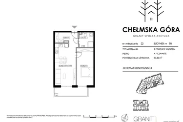 Rzut - Mieszkanie na sprzedaż 2 pokoje o powierzchni 50,8 m² - numer C-9B-M22 w Chełmska Góra
