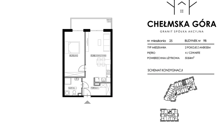 Rzut - Mieszkanie na sprzedaż 2 pokoje o powierzchni 50,64 m² - numer C-9B-M25 w Chełmska Góra