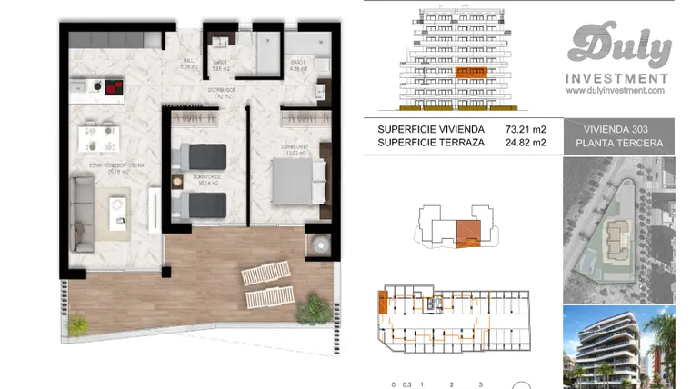 Rzut - Mieszkanie na sprzedaż 2 pokoje o powierzchni 73,21 m² - numer 303 w Amanecer de Luxe Las Dunes - Guardamar
