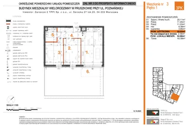 Rzut - Mieszkanie na sprzedaż 3 pokoje o powierzchni 52,82 m² - numer 3 w Zarzecze II Pruszków