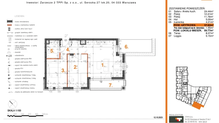 Rzut - Mieszkanie na sprzedaż 3 pokoje o powierzchni 57,82 m² - numer 4 w Zarzecze II Pruszków