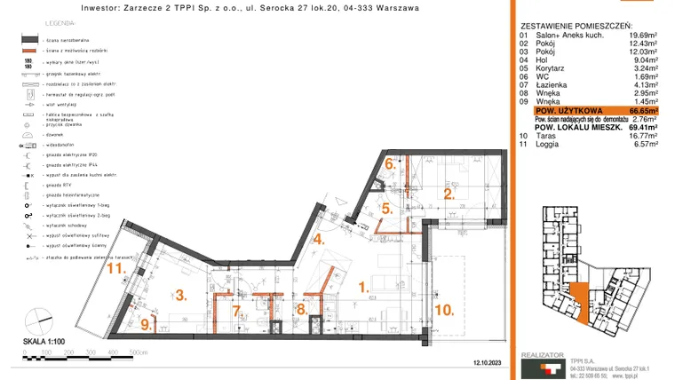 Rzut - Mieszkanie na sprzedaż 3 pokoje o powierzchni 66,65 m² - numer 17 w Zarzecze II Pruszków