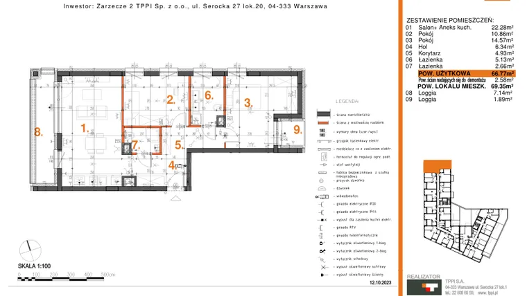 Rzut - Mieszkanie na sprzedaż 3 pokoje o powierzchni 66,77 m² - numer 24 w Zarzecze II Pruszków