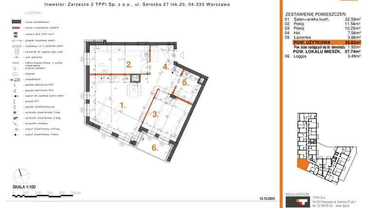 Rzut - Mieszkanie na sprzedaż 3 pokoje o powierzchni 55,82 m² - numer 30 w Zarzecze II Pruszków