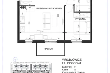 Rzut - Mieszkanie na sprzedaż 2 pokoje o powierzchni 47,34 m² - numer 7A - 3B w Zielona Lutynia