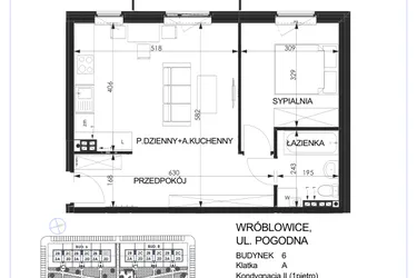 Rzut - Mieszkanie na sprzedaż 2 pokoje o powierzchni 46,68 m² - numer 6A - 2C w Zielona Lutynia
