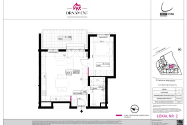 Rzut - Mieszkanie na sprzedaż 2 pokoje o powierzchni 47,31 m² - numer 2 w Ornament