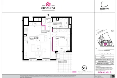 Rzut - Mieszkanie na sprzedaż 2 pokoje o powierzchni 51,62 m² - numer 6 w Ornament