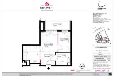 Rzut - Mieszkanie na sprzedaż 2 pokoje o powierzchni 41,67 m² - numer 12 w Ornament