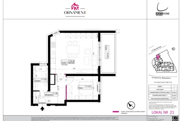 Rzut - Mieszkanie na sprzedaż 2 pokoje o powierzchni 48,6 m² - numer 21 w Ornament