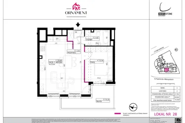 Rzut - Mieszkanie na sprzedaż 2 pokoje o powierzchni 51,78 m² - numer 28 w Ornament