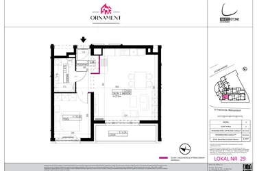 Rzut - Mieszkanie na sprzedaż 2 pokoje o powierzchni 50,1 m² - numer 29 w Ornament