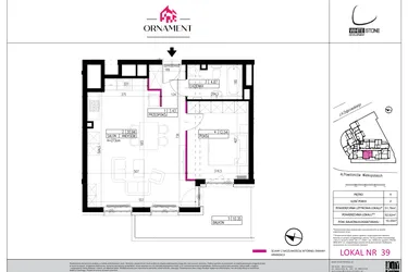 Rzut - Mieszkanie na sprzedaż 2 pokoje o powierzchni 51,78 m² - numer 39 w Ornament