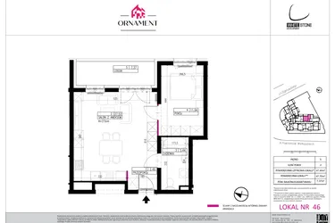 Rzut - Mieszkanie na sprzedaż 2 pokoje o powierzchni 47,4 m² - numer 46 w Ornament