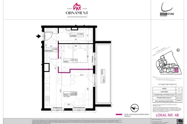 Rzut - Mieszkanie na sprzedaż 2 pokoje o powierzchni 47,3 m² - numer 48 w Ornament