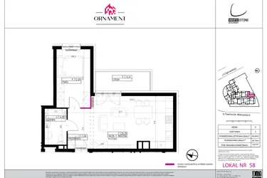 Rzut - Mieszkanie na sprzedaż 2 pokoje o powierzchni 48,49 m² - numer 58 w Ornament