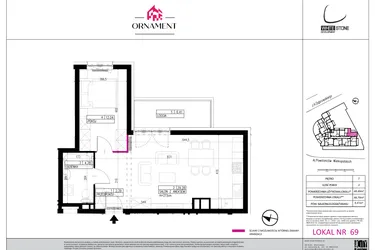 Rzut - Mieszkanie na sprzedaż 2 pokoje o powierzchni 48,49 m² - numer 69 w Ornament