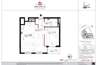 Rzut - Mieszkanie na sprzedaż 2 pokoje o powierzchni 51,78 m² - numer 72 w Ornament