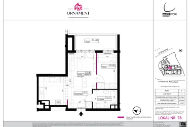 Rzut - Mieszkanie na sprzedaż 2 pokoje o powierzchni 41,58 m² - numer 78 w Ornament