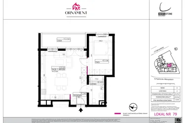 Rzut - Mieszkanie na sprzedaż 2 pokoje o powierzchni 47,27 m² - numer 79 w Ornament